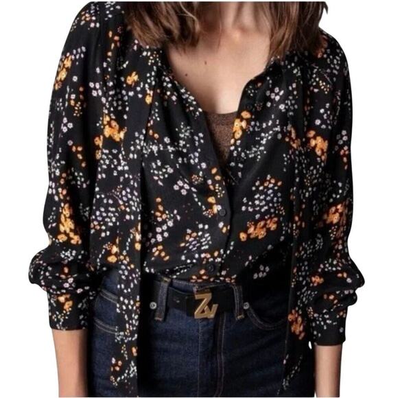 Zadig & Voltaire Blouse Taos Spark Flower Floral Button Up Long Sleeve Shirt XS - Picture 1 of 9